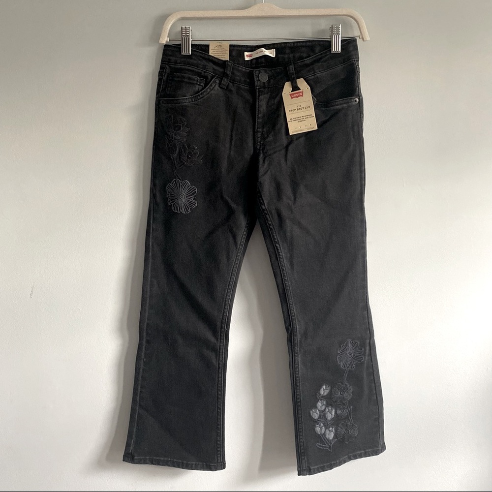 LEVI’S 715 Big Girl Crop Bootcut Floral Embroidery Black Jeans size 14 Regular
